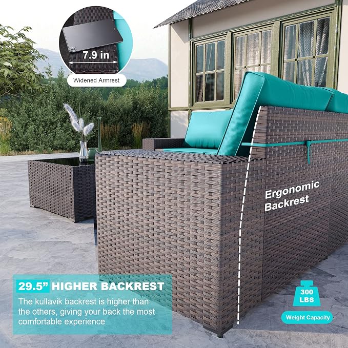 Kullavik Outdoor Patio Furniture Set, 12 Pieces Sectional Rattan Sofa Set Brown - Image 2