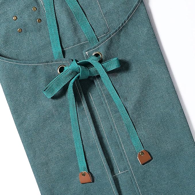 AFUN Chef Aprons for Men Women with Large Pockets, Cotton Canvas Cross Back Heavy Duty Adjustable Work Apron, Size M to XXL (Darkgreen)
