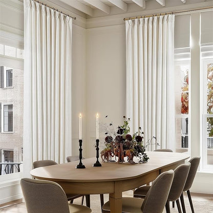 Natural Extra Wide 60 Inch Width Pinch Pleated 96 Inch Curtains | Thick Linen by Twodrapes