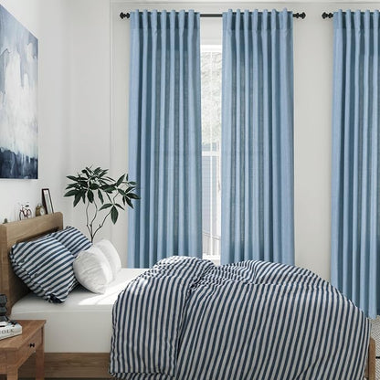 Blue Semi Sheer Linen Curtains 90 inch Length - Image 2
