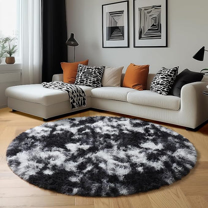Amdrebio Black White Grey Round Circle Area Rug 4Ft - Image 5