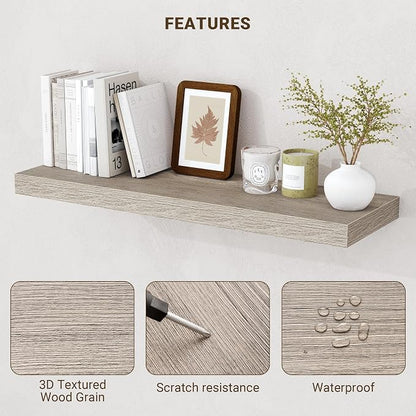 Acovy 16 Inch Floating Shelves, 3D Textured Wood Grain, Wooden Shelves - Image 5