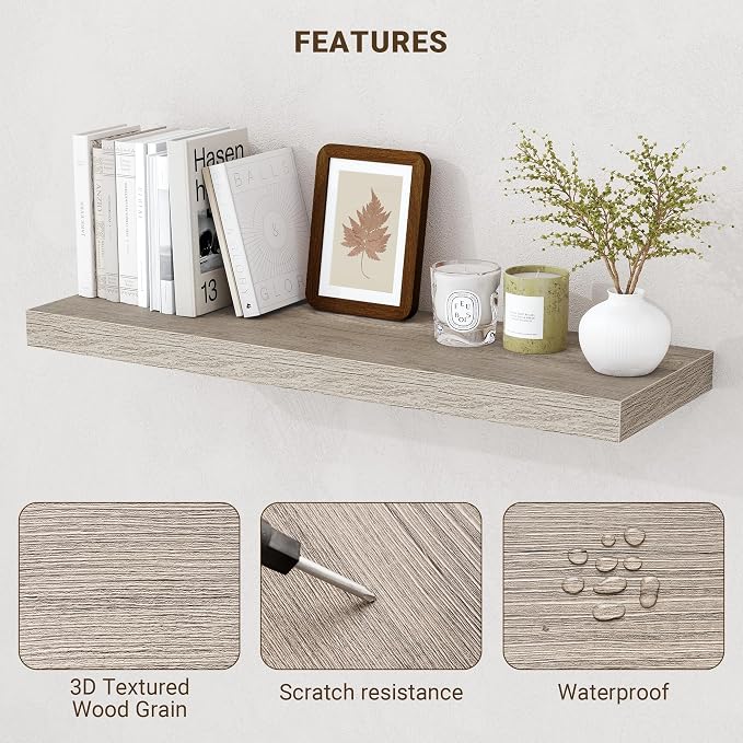 Acovy 48 Inch Floating Shelves, 3D Textured Wood Grain, Wooden Shelves - Image 5