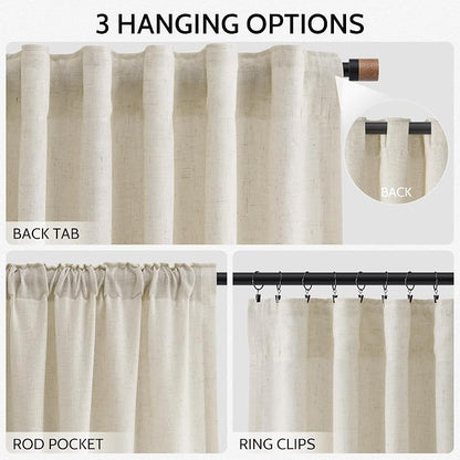 Vanilla Linen Curtains for Living Room 72 Inches Long Luxury Light Filtering - Image 2