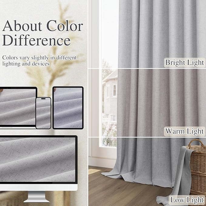 Grey 100% Blackout Curtains 63 Inch Length 2 Panels Set - Image 7