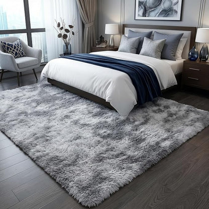 6x9 Area Rugs for Living Room, Large Tie-Dyed Light Grey Fluffy Shag Rug for - Image 5