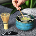 Japanese Matcha Tea Set(7pcs),Matcha Bowl And Whisk Set,Whisk Holder, Matcha Powder Sifter, Bamboo Scoop,The Perfect Matcha Tools Kit For Matcha Tea Ceremony (Kiln Glaze-Blue)