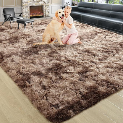 4x6 Tie-Dyed Brown Fluffy Soft Area Rug Non-Slip - Image 9