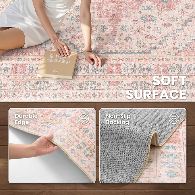 Pink Rugs for Bedroom-8x10 Area Rugs for Living Room, Girls Room | Washable - Image 6