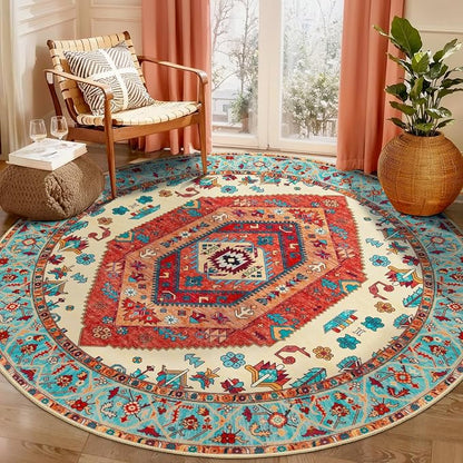 SERISSA 5ft Washable Non Slip Round Boho Area Rug by SERISSAHomeDecorCollection