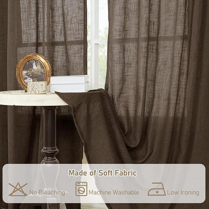 40 Inch Length Linen Curtains for Small Windows Over Silk 2 Panels | Semi Sheer - Image 8