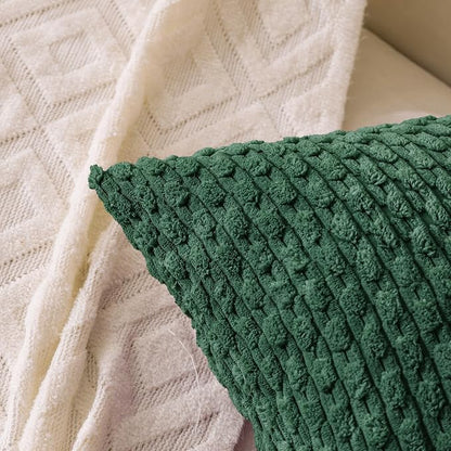 Set of 4 Dark Green Decorative Throw Pillow Covers 12x20 Inch Corduroy Pillow - Image 2