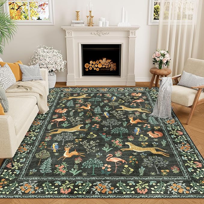 DUKINO 5x8 Area Rug for Bedroom, Soft Washable Animal Rug Non Slip, Stain by DUKINO
