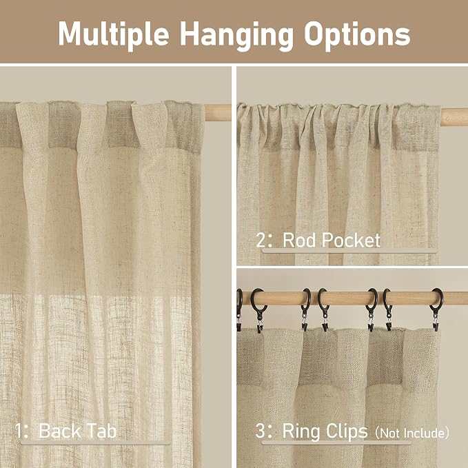 95 Inch Long Semi Sheer Linen Curtains - Image 3