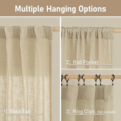 Semi Sheer Linen Curtains 54 Inch Length 2 Panels, 52 x 54 Inch | Light - Image 3