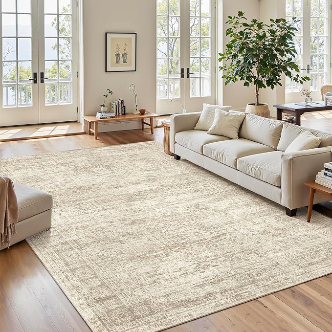 Soalmost 6x9 Area Rug for Living Room Washable Rugs Non-Slip Beige | Low-Pile - Image 2
