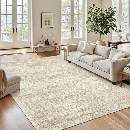 Soalmost 6x9 Area Rug for Living Room Washable Rugs Non-Slip Beige | Low-Pile - Image 2