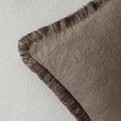 MIULEE Boho Linen Fringe Decorative Fall Throw Pillow Covers Coffee 20x20 | Set - Image 3