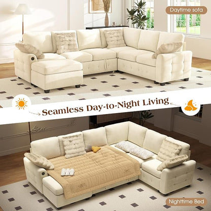 Ihanherry 106-inch Large L-Shaped Sectional Sofa Bed, 7-Seater Convertible Pull - Image 3