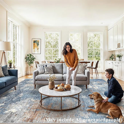 Washable Area Rug 9x12 Living Room – Neutral Modern Abstract Large Carpet - Image 3