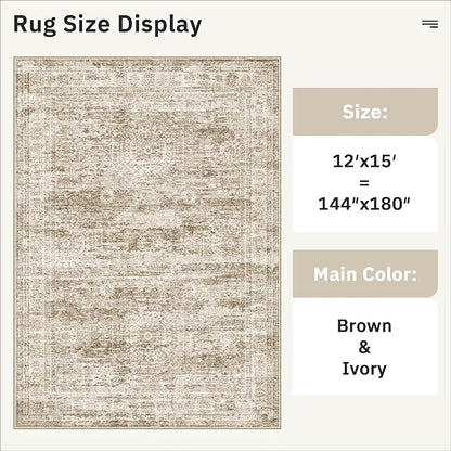 Soalmost 12x15 Washable Area Rugs Soft Living Room Rug Abstract Brown | Large - Image 5