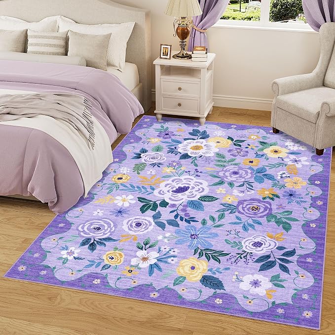 DUKINO 8x10 Area Rugs, Floral Washable Living Room Rug Non Slip, Stain Resistant - Image 9