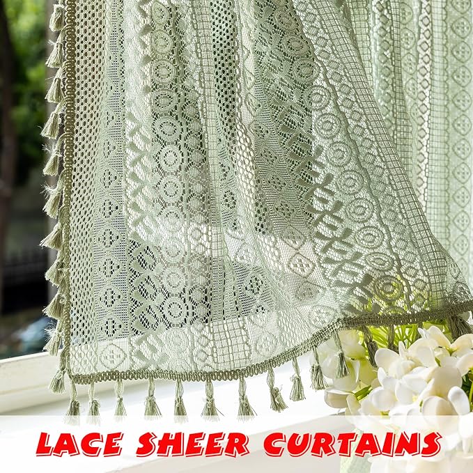 Sutuo Home Sage Green Sheer Boho Short Curtains Valance - Image 3