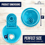 Brewing America Creamer Jar with Pouring Lid, 1 Pint (16 oz) Azure Mason Jar with Teal Wide Mouth Pour Lid for Milk, Sugar, and Cream, 1-Pack (Teal)