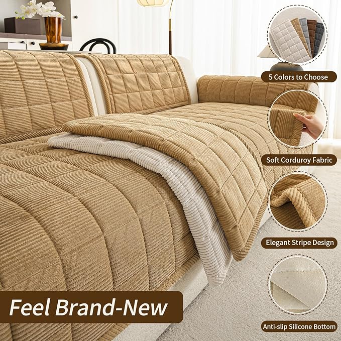 Velvet Couch Covers for Sectional Sofa Washable, Non-Slip L Shaped Sectional - Image 3