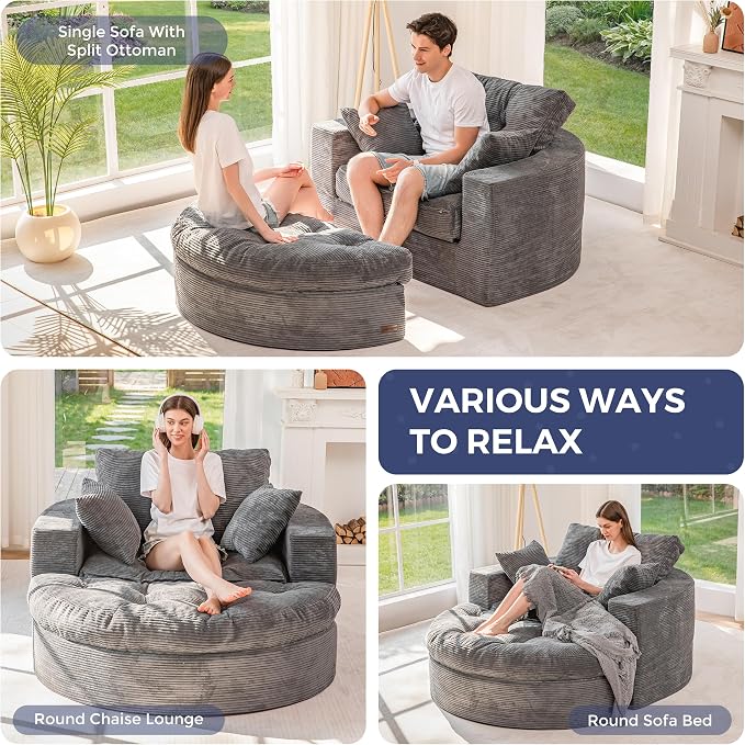 MAXYOYO Oversized Round Chaise Lounge Sofa, Upholstered Lounge Chair - Image 3