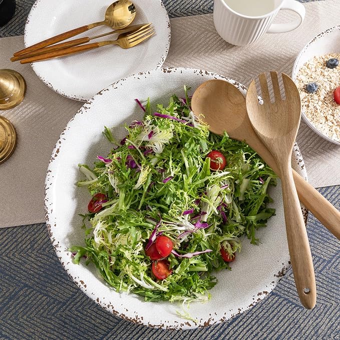 Rustic White Melamine Pasta Bowls, 6 Pack 9.25 inch Serving Bowls, Wide and Shallow All-purpose Bowl, Unbreakable Kitchen Bowls for Salad, Pasta, Ramen, Soup, Noodle, Fruit. Dishwasher Safe…