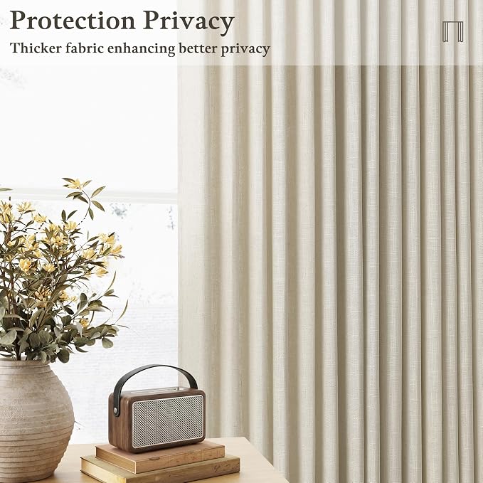 Thick Linen 86 Inches Long Semi Sheer Beige Pinch Pleated Curtains 2 Panels | - Image 4