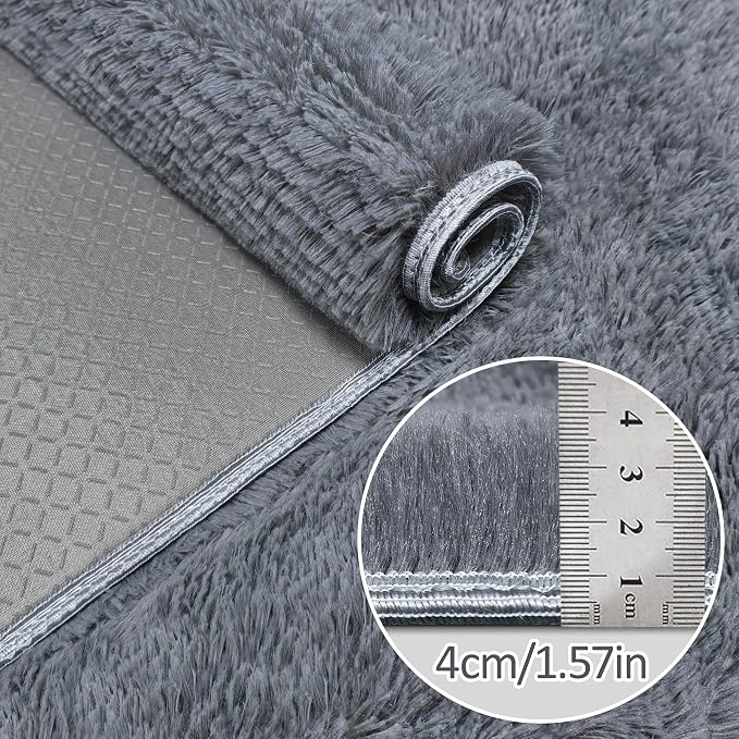 2x6 Bedside Area Rugs for Bedroom Soft Fluffy Shag Grey Rug for Hallway - Image 5