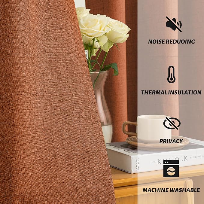 Yakamok Burnt Orange Linen Curtains 90 Inches Long - Image 5
