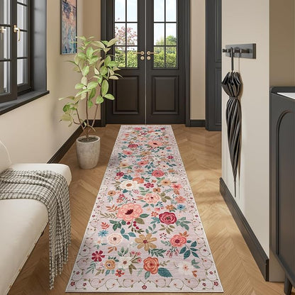 DUKINO 2.6x12 Kitchen Runner Rug, Floral Non Slip Long Washable Rug, Stain - Image 6