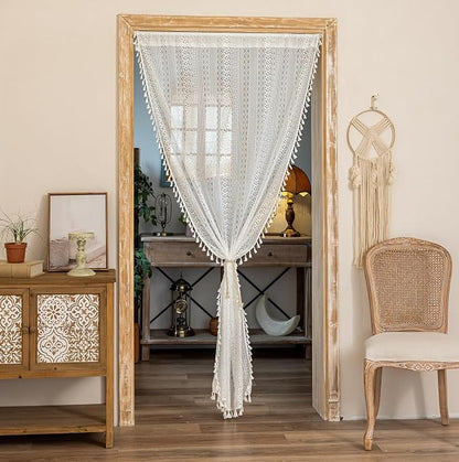 Sutuo Home White Boho Lace Sheer Door Curtain - Image 8