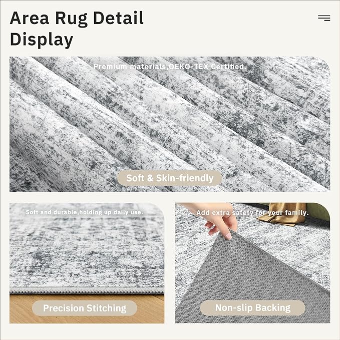 Soalmost Runner Rug 2x12 Washable Non-Slip Hallway Kitchen Runners Grey | Stain - Image 6