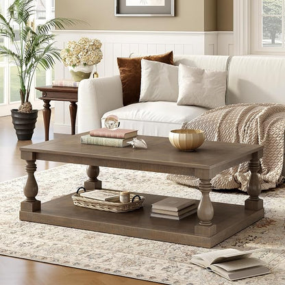 Merax Vintage Coffee Table Featuring Artistic Vase Column Legs and Luxurious by Merax