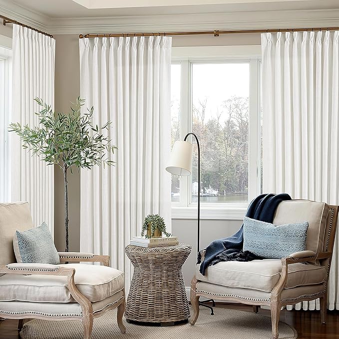 Beige White Pinch Pleat Semi Sheer Linen Curtain W70xL84 1 Panel | Memory by Twodrapes