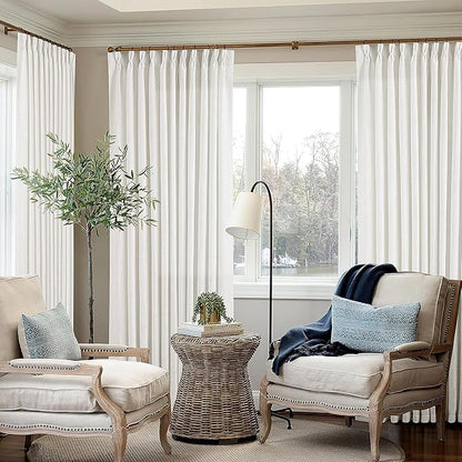 Beige White Pinch Pleat Semi Sheer Linen Curtain W70xL84 1 Panel | Memory by Twodrapes