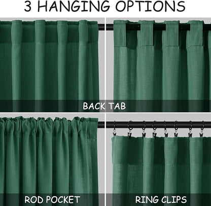 Dark Green Linen Curtains 84 Inch Length 2 Panels Set - Image 2