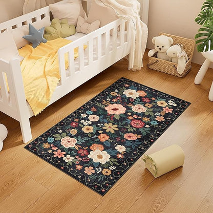 DUKINO 2x4 Entryway Rug, Floral Washable Kitchen Rugs Non Slip, Soft Indoor - Image 4