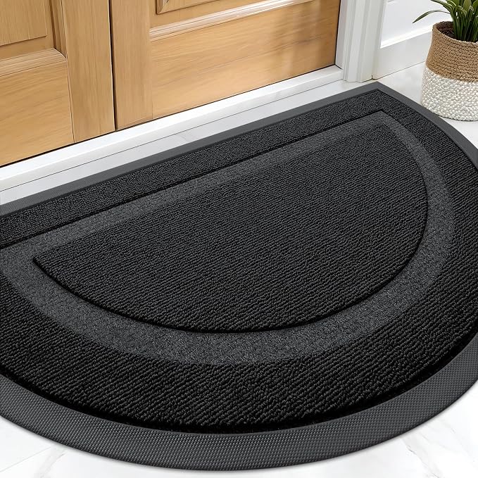 OLANLY Half Circle Front Door Mat Outside 33x21 All-Season Rubber Doormat | Jet by OLANLY