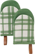 Folkulture Mini Oven Mitts Heat Resistant | (5.75 x9) Set of 2 Short Green Oven Mitts with Hanging Loop | 100% Cotton Oven Gloves or Kitchen Mittens | Small Oven Mitt Set or Green Silicone Oven Mit