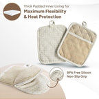 Casa Platino Pot Holders and Oven Mitts, 8-Piece – 500°F Heat Resistant Mini Oven Mitts with Silicone Grip, Potholders for Kitchens, 2 Kitchen Towels & 2 Dish Cloths – Non-Slip & Durable – Beige