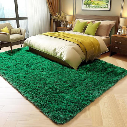 Dark Green Area Rugs for Living Room Bedroom, 5x8 Fluffy Shaggy Large Rug - Image 4