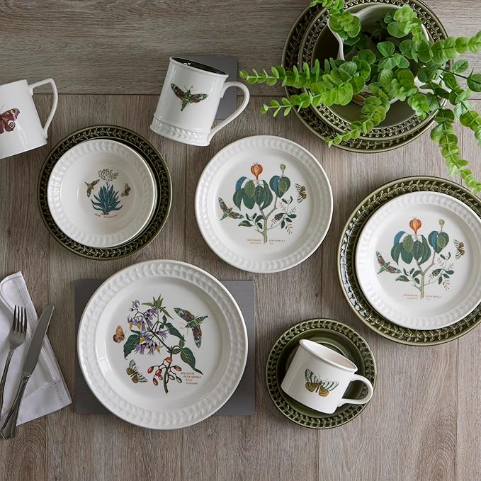 Portmeirion Botanic Garden Harmony 10.5" Dinner Plate, Papilio Emerald & Woody Nightshade Motif - Dishwasher, Microwave, Oven & Freezer Safe Earthenware - Elegant Spring Tableware for Brunch & Parties
