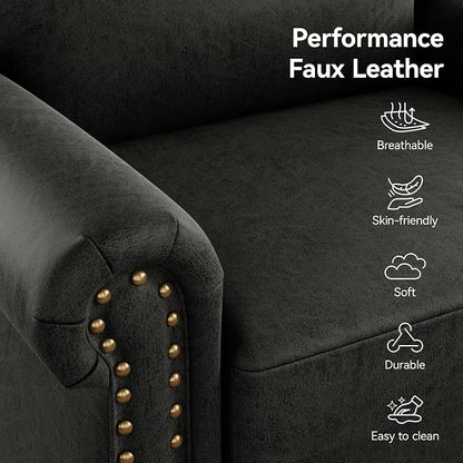 Nailhead Trim Accent Chair, Faux Leahter Mid Century Modern Living Room Arm - Image 5
