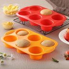 2PCS Silicone Muffin Cupcake Pan Molds, 6-Cavity Non Stick Silicone Muffin Pans for Baking Muffin, Cupcakes, Brownies and More, Food Grade and BPA Free (Orange and Red)