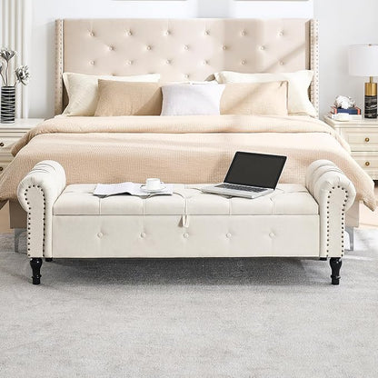 67" Storage Bench for Bedroom, Linen End of Bed - Image 3